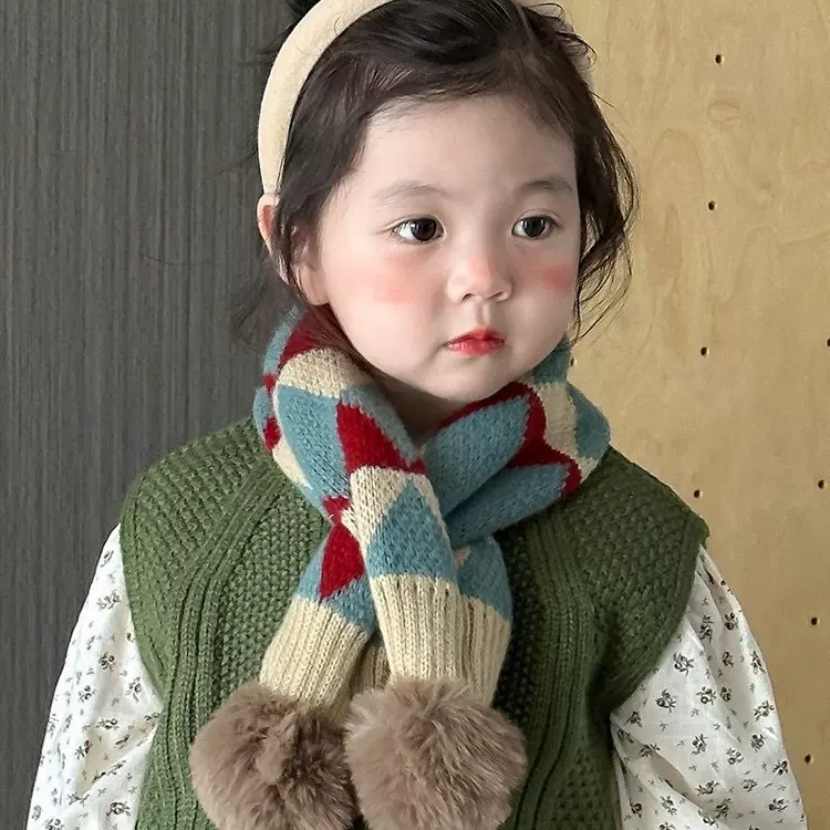 韩版儿童围巾秋冬保暖格子男女童围脖中小童婴儿交叉宝宝脖套围脖