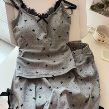 包邮#卡通秋季长袖长裤睡衣女可爱米卡云朵棉少女甜美家居服可外
