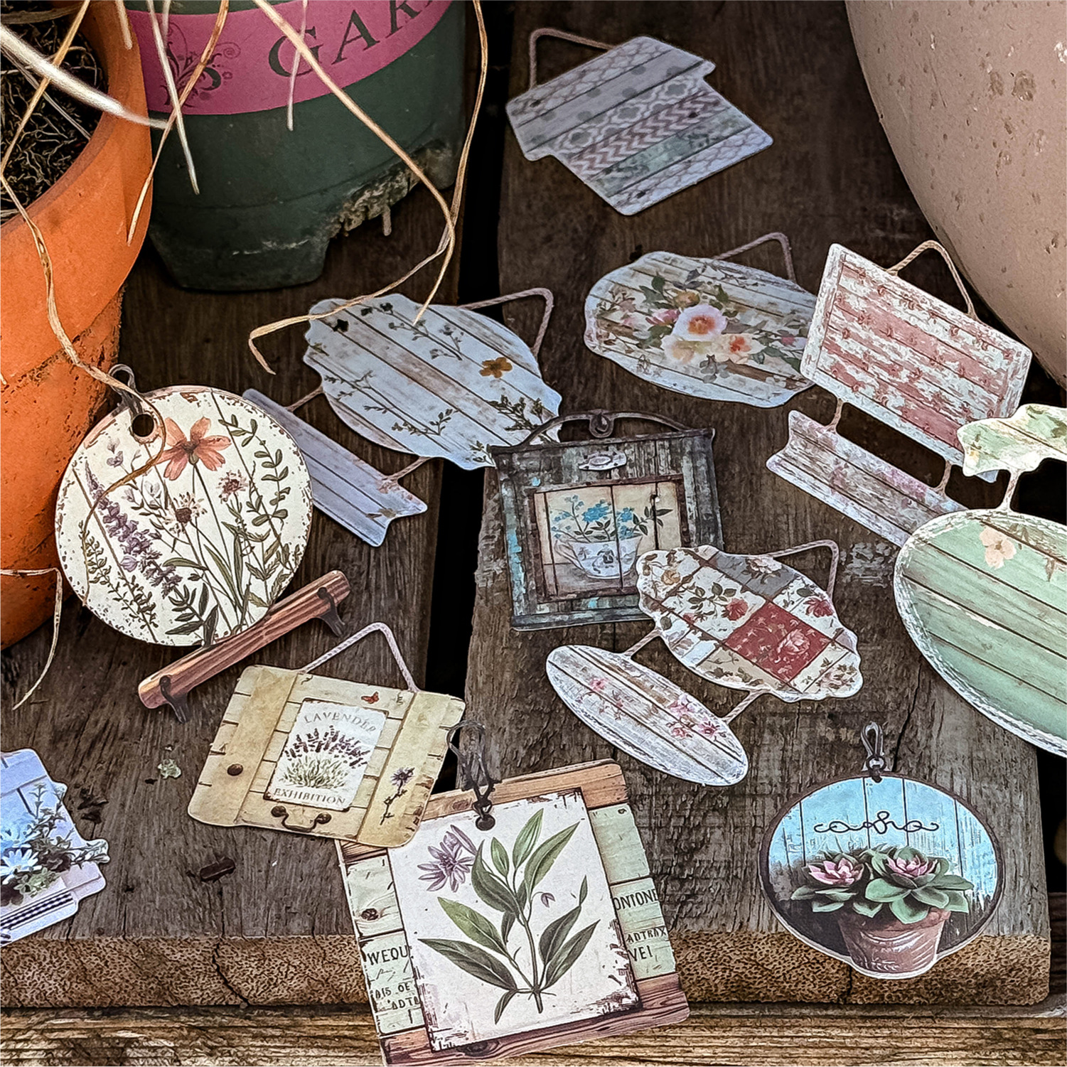 Pegatina de tarjeta dura hueca de Mo Mo, serie de tienda de comestibles de vida pastoral, decoración de collage de bricolaje de cuenta vintage