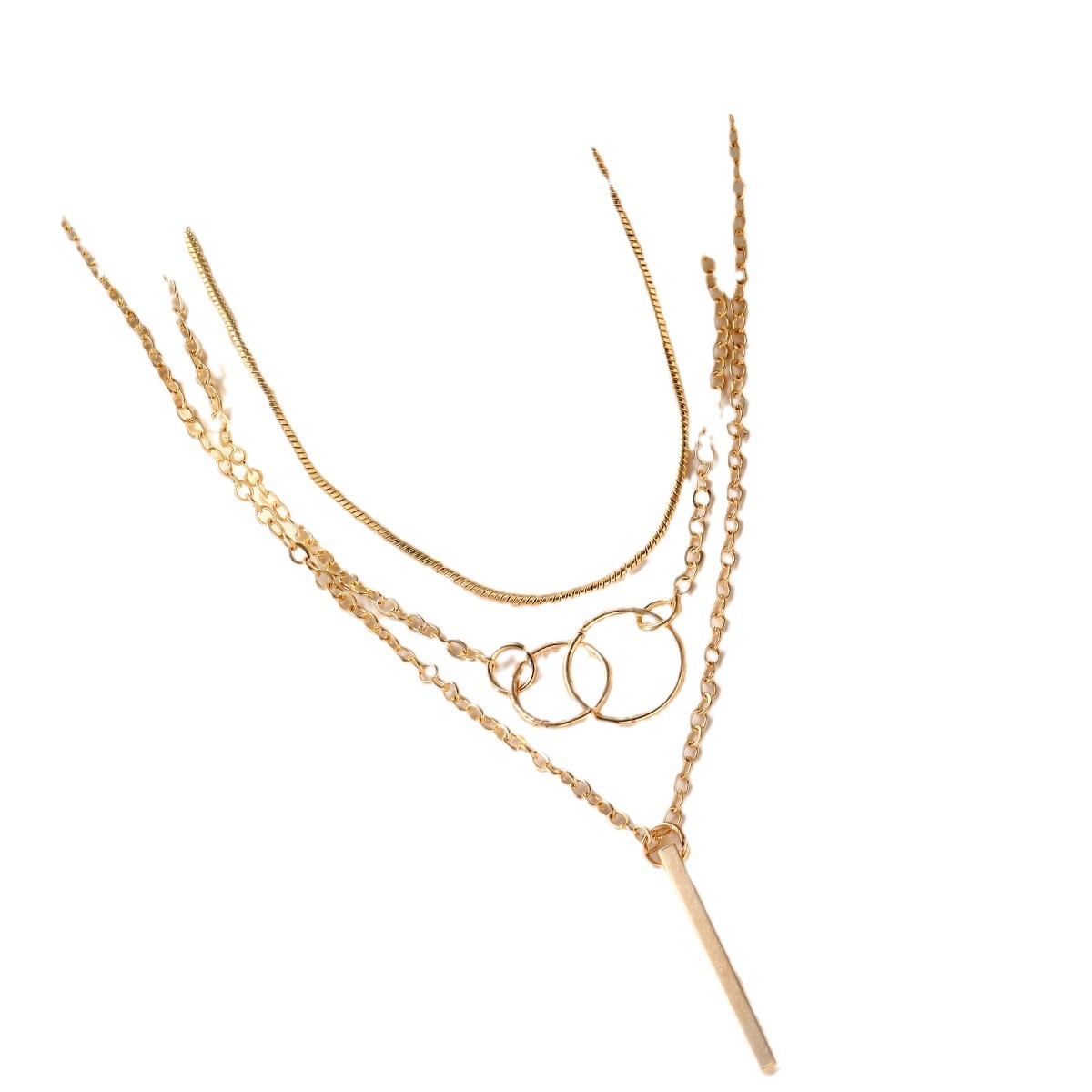 new personalized snake bone chain metal vertical bar multi-layer stacked necklace creative three-layer alloy clavic_voghion.com