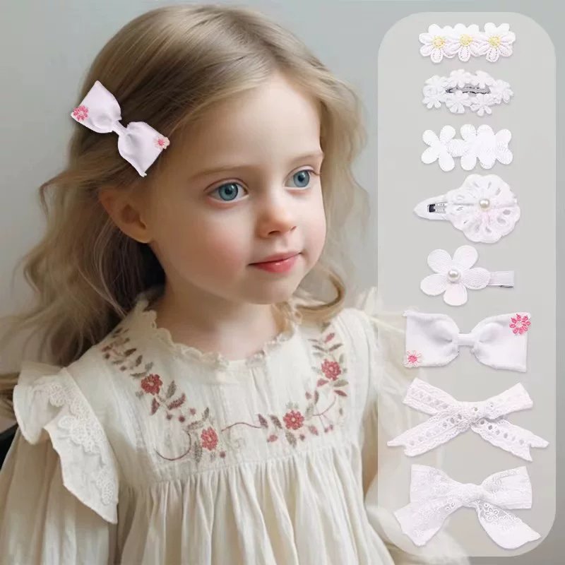 Детская заколка с бантом для принцессы, ободок с жемчужинами, с вышивкой