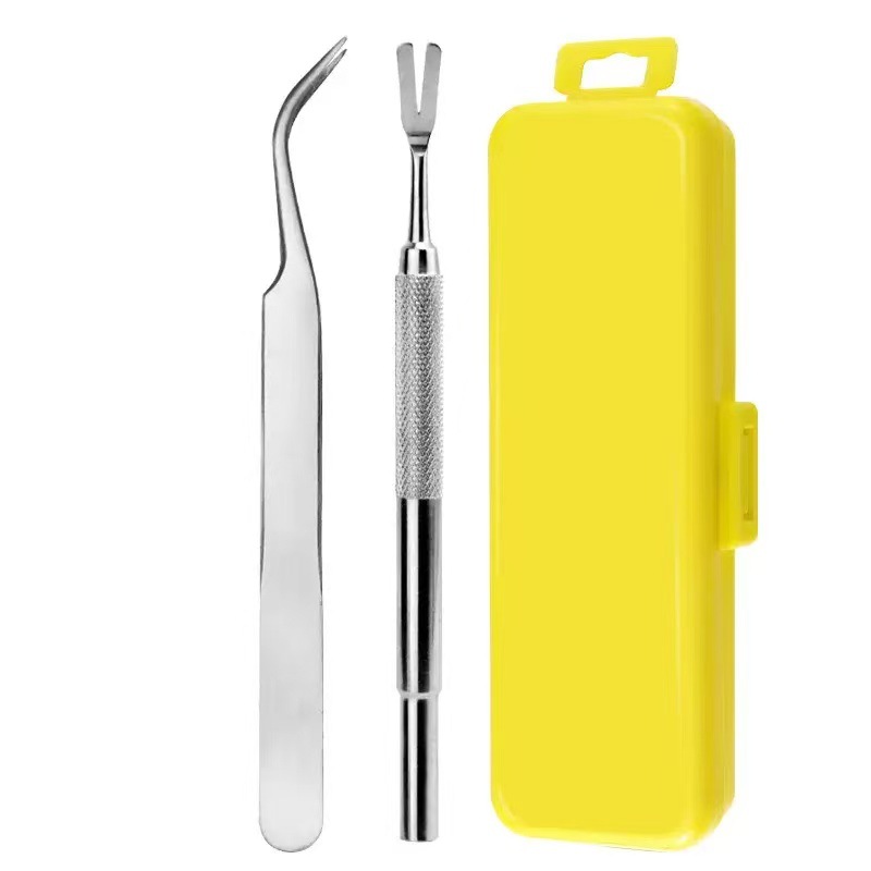 애완동물 포크 2종 세트 + 미니 노란색 플라스틱 상자
