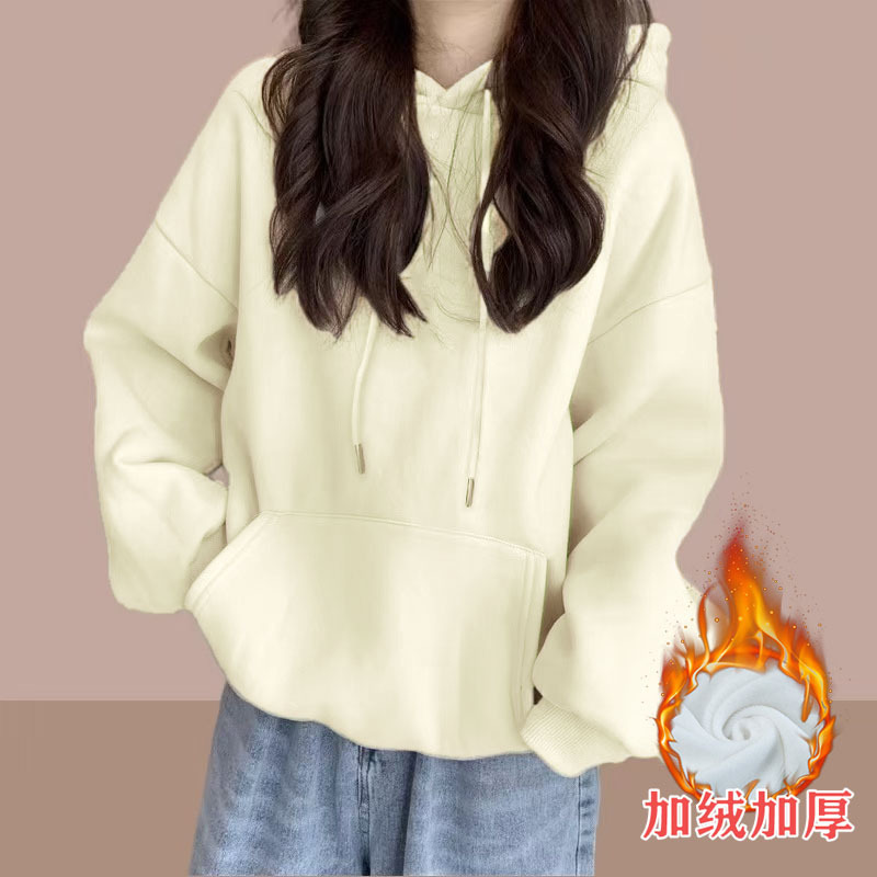加绒连帽卫衣女情侣装2025秋冬宽松bf慵懒风休闲外套帽衫女装外贸|undefined