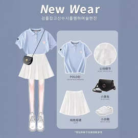 女童夏季套装2024新款jk裙洋气夏装儿童10岁大童T恤百褶裙两件套