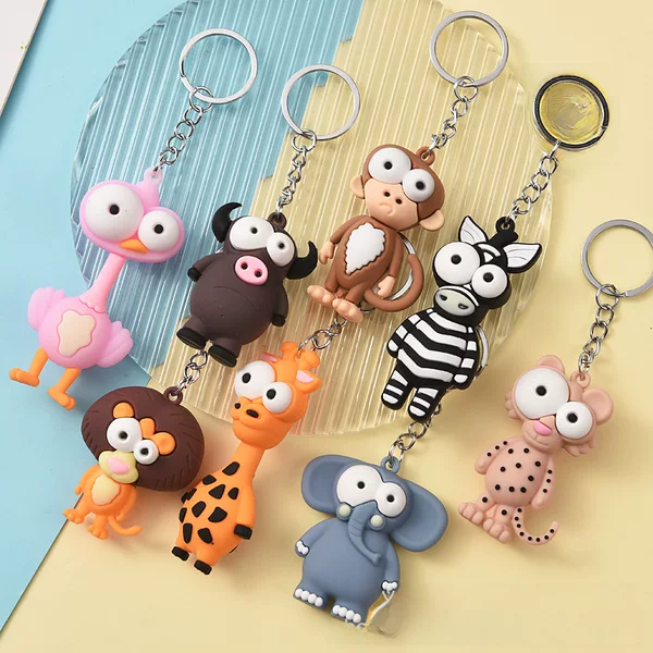 Cartoon Animal Big-Eyed Doll Keychain Pendant Giraffe Lion King Key Chain Theme Small Gift Wholesale