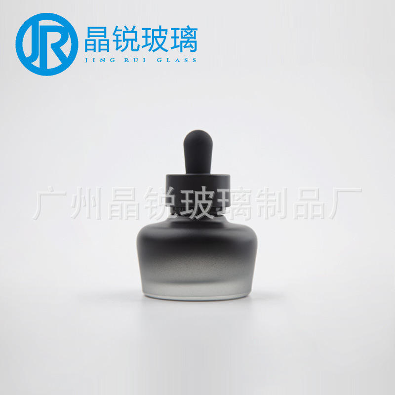 Jingrui 30ml ファットドロッパーボトル ラウンドショルダーエッセンス液体ボトル グラデーションブラックエッセンシャルオイルボトル ガラス詰め替えボトル|undefined