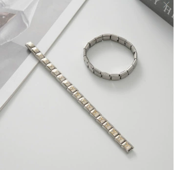 stainless steel bracelet, removable elastic link watch strap, italian european style, assorted charms