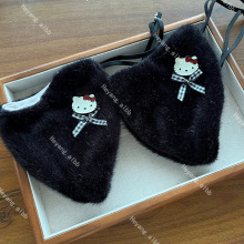 时尚黑色kt猫咪保暖口罩女冬季防寒护耳加绒面罩可爱卡通护脸装饰