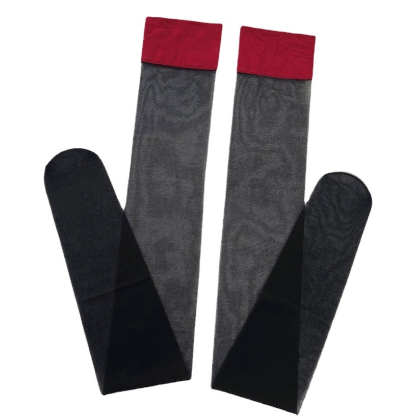 Red Edge negro de seda sobre la rodilla medias de silicona antideslizante medias de costura roja sexy ultra-Delgado alto muslo Calcetines