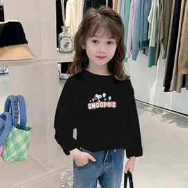 100%纯棉女童圆领长袖T恤春秋季新款中小儿童宝宝时尚洋气打底衫