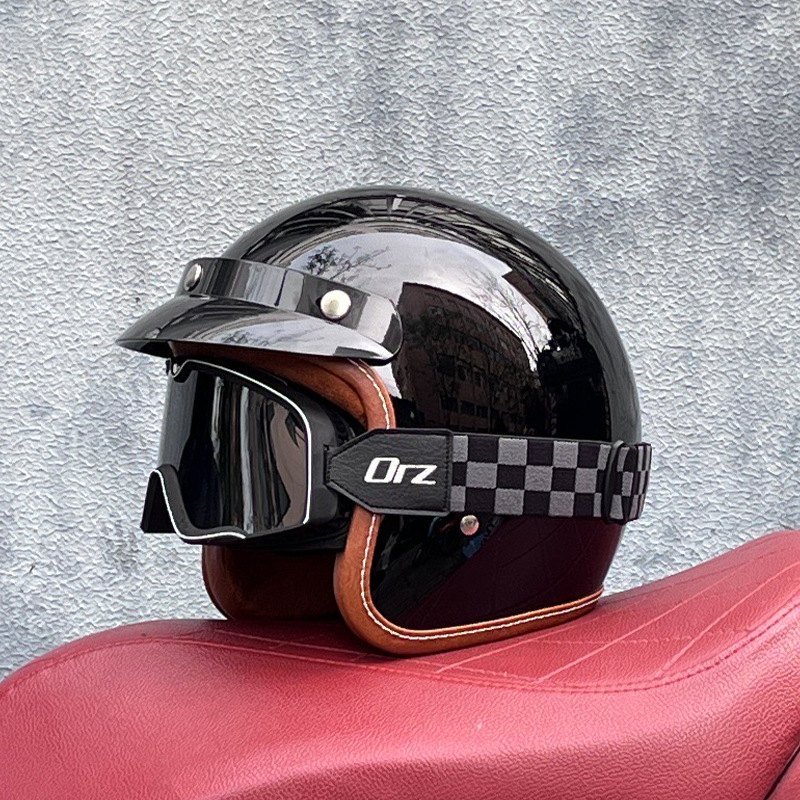 ORZ casco retro para hombres y mujeres certificado 3C motocicleta eléctrica 3/4 casco medio casco cuatro estaciones personalidad universal pareja