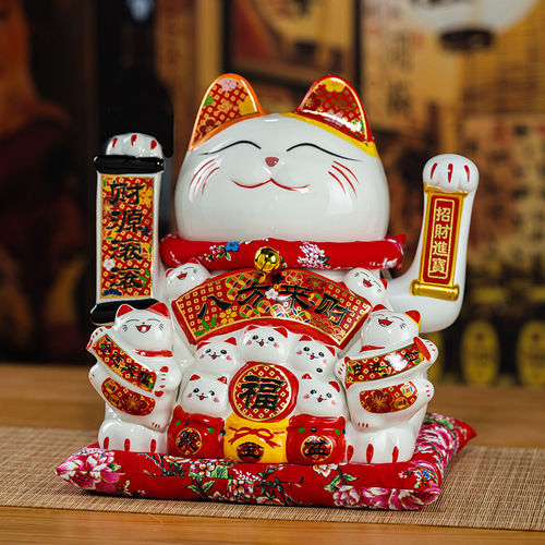 Ceramic Money Cat Figurine Automatic Waving Store Opening Gift Office Cashier Desk Moving Gift Luck Cat