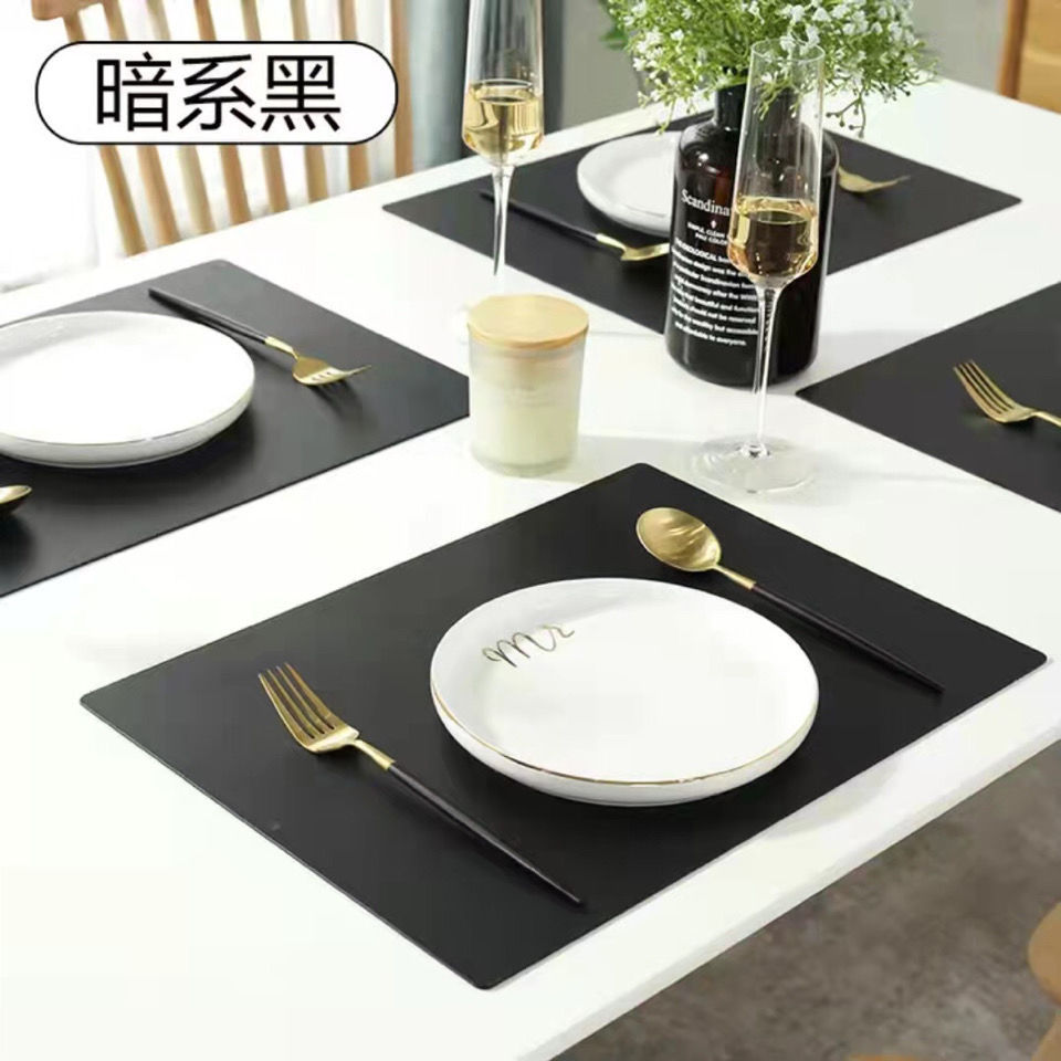 纯色长方形防水油多功能防烫餐桌垫简约隔热西餐轻奢垫子pvc皮革