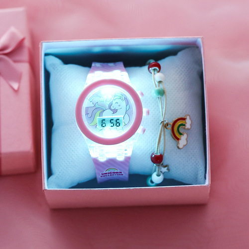 New Children's Glow-in-the-Dark Unicorn Silicone Electronic Watch with Strap (2pcs/set)
