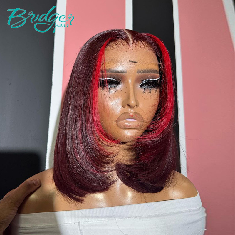 Xuchang Wig Short BOB Wig 99J Burgundy With Red Human Hair Wigs
