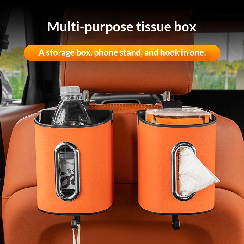Cross-Border Hot-Selling Car Door Seat Back Multifunctional Tissue Box Trash Can Car Storage Seat Storage Box