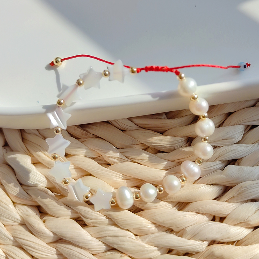 Fashion Pentagram Round Pearl Beaded Bracelets 1 Piece