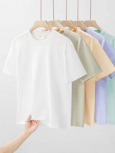 Ice Sensation Cotton 230g Black Technology Cool-Feeling Short-Sleeve T-shirt for Men and Women Summer Trend Brand Men's Clothing Breathable Elastic Solid Color T-shirt