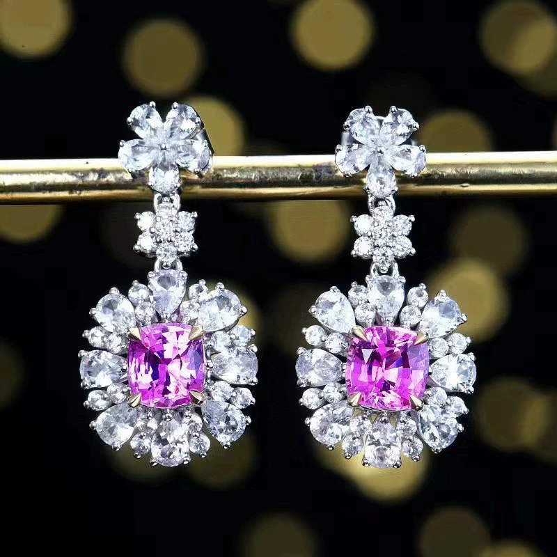 Горячая продажа серьги европейские и американские серьги серьги серьги стеклянное тело 1.9ct натуральный без ожога Шри-Ланка Paparacha серьги