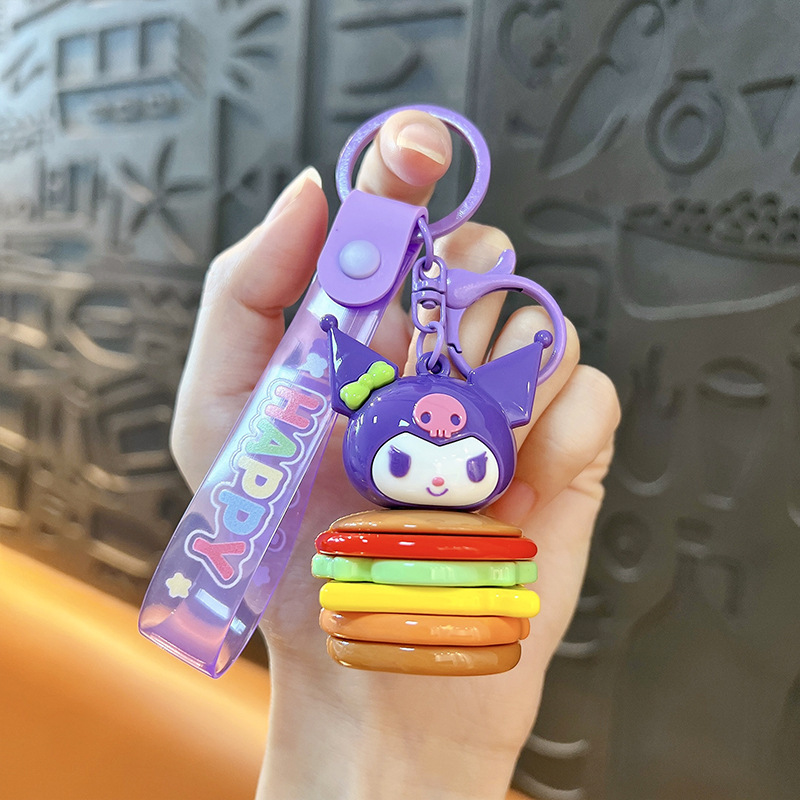 クリエイティブ漫画ハンバーガー人形キーホルダーかわいいバッグペンダント車のキーチェーンベビーグラバー小さなギフト卸売|undefined