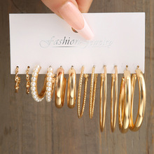 欧美创意金色c型耳环金属耳圈耳环高级感耳饰复古珍珠耳环女ins风
