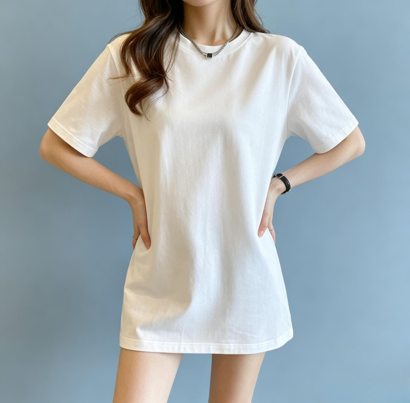 Black Long-Sleeved T-Shirt for Women, Short-Sleeved, Butt-Covering, Mid-Length, Loose-Fitting, Pure Cotton, Solid Color Top, Large Size, Summer Ins Trend