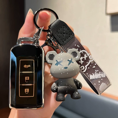 sanli Outlander Key Set 21 Yige High-end Jinxuan asx Pajero Wing God Car Key Case Buckle (Car key bag) - mitsubishi-a-smart-3-key-single-shell-black-grey-violence-bear-pendant