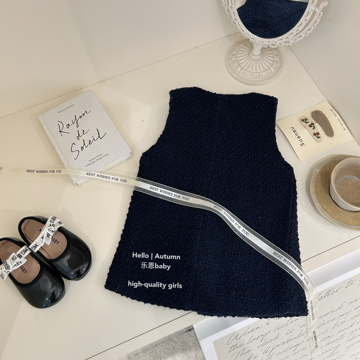 [Ropa infantil de Leen] ropa de Año Nuevo de invierno de niñas, vestido azul pequeño chaleco de viento fragante, vestido de princesa coreana elegante