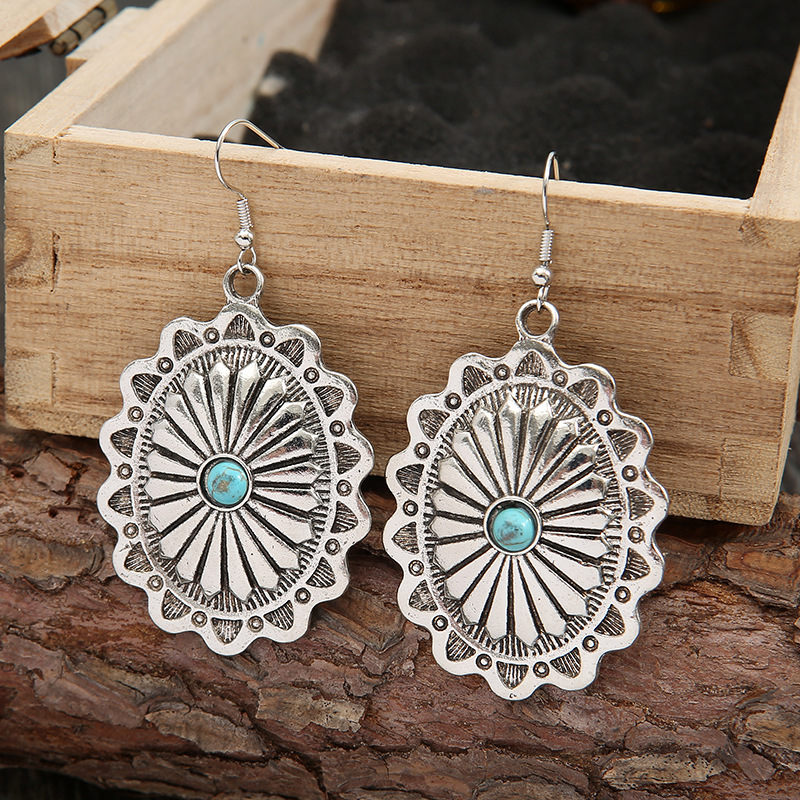 Ethnic Style Oval Alloy Plating Inlay Turquoise Women's Drop Earrings display picture 4