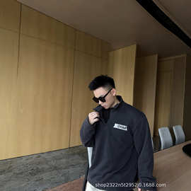 跨境 高版本B家26FW巴黎风胶带印花字母Logo半拉链卫衣长袖男女潮
