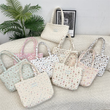510102 卡通印花绗缝夹棉包包单肩棉布袋女横款大容量手提帆布袋