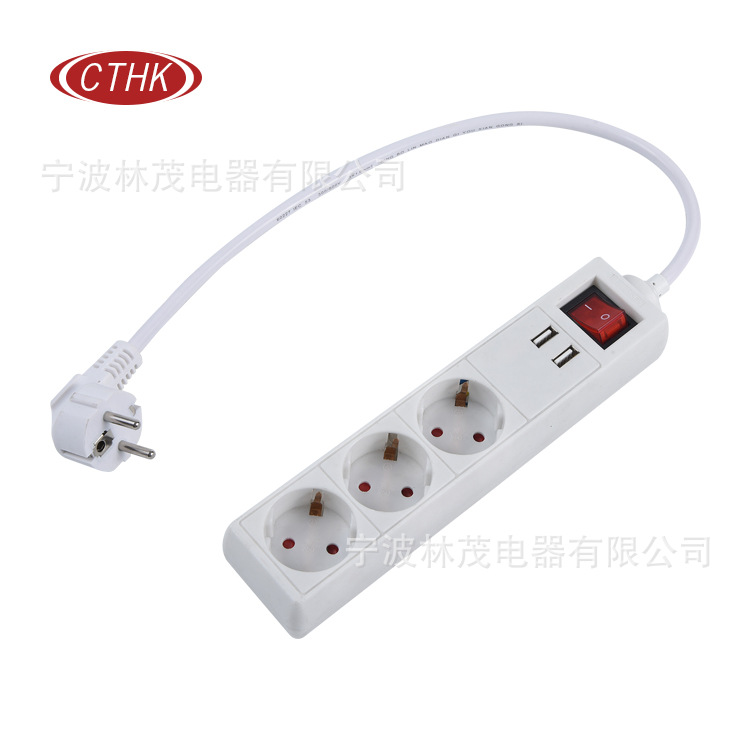 工厂直销  德式基础款带总开关3-6孔排插插线板带USB 欧式拖线板