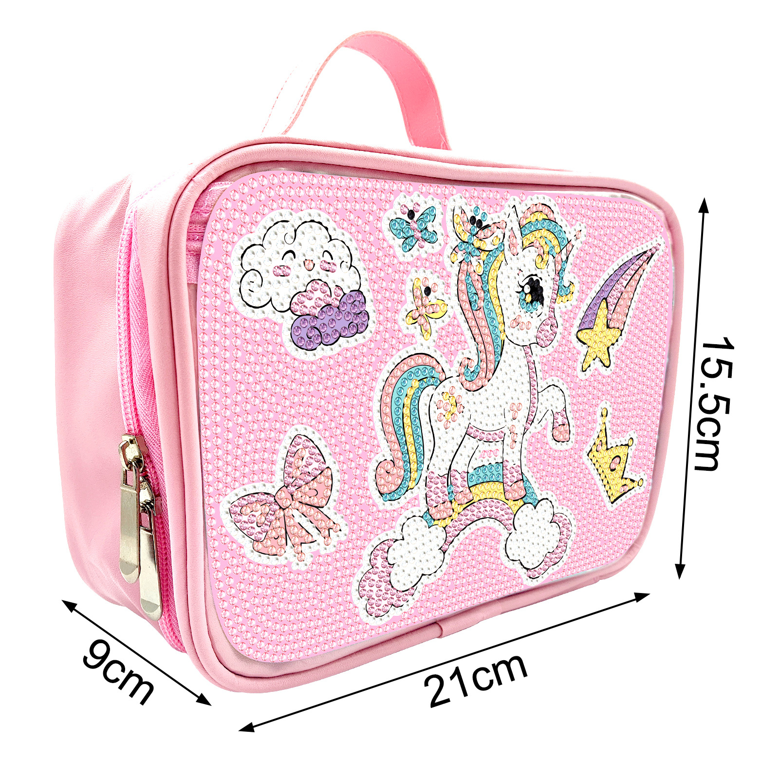 Diamante pintura alrededor de la bolsa de maquillaje hecha a mano bolsas de maquillaje DIY dibujos animados rosa comercio exterior venta al por mayor