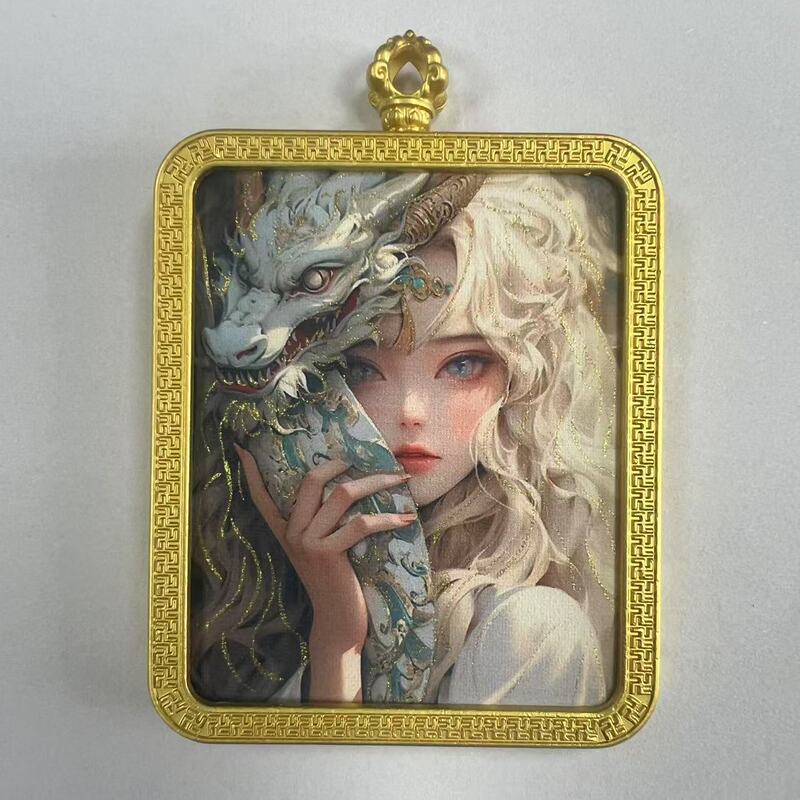 手绘描金莽龙女蛇年狐仙唐卡嘎乌盒九尾道家唐卡套周边吊坠项链|undefined