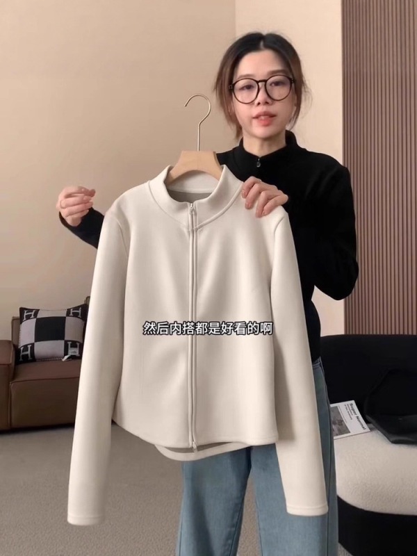德绒保暖拉链打底内搭上衣女2025秋冬季新款显瘦开衫长袖卫衣外套|undefined