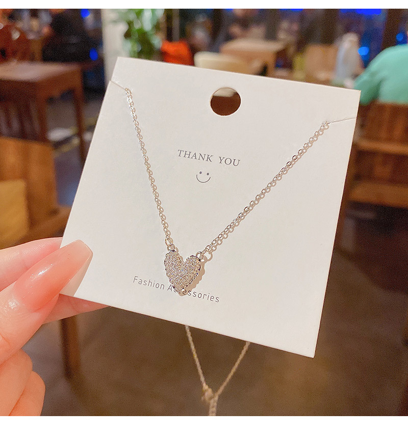 Womenu0027S Simple Style Heart Titanium Steel Zircon Necklace Inlaid Zircon Stainless Steel Necklace