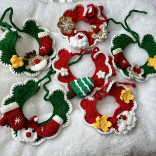 Кошка собака Рождественский вязаный шарф домашнее животное воротник шерсть Слюна полотенце Новогодние украшения нагрудник воротник цветок