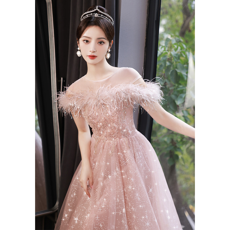 Vestido de noche para mujer 2026, nuevo estilo, lujo ligero, estilo nicho, ceremonia para adultos, estilo bosque, rosa, princesa fugaz, cumpleaños, boda