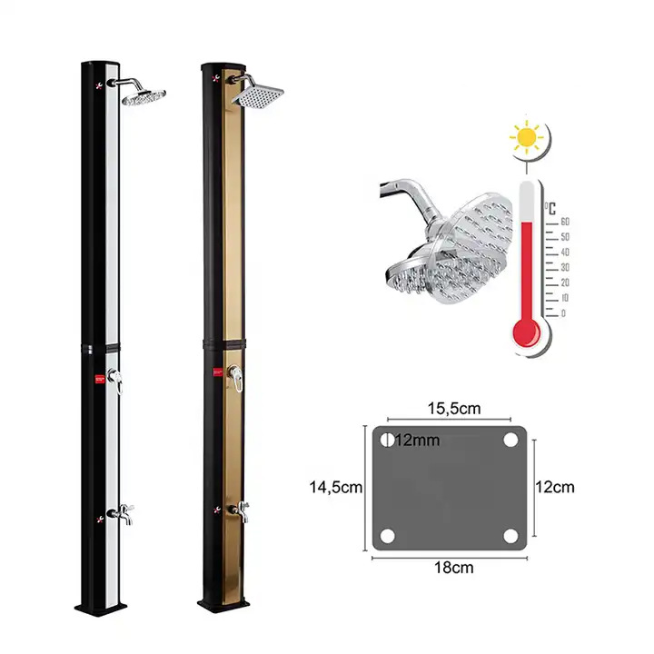 Precio de fábrica PVC 35L ducha dorada jardín piscina solar natación al aire libre ducha al aire libre de dos partes
