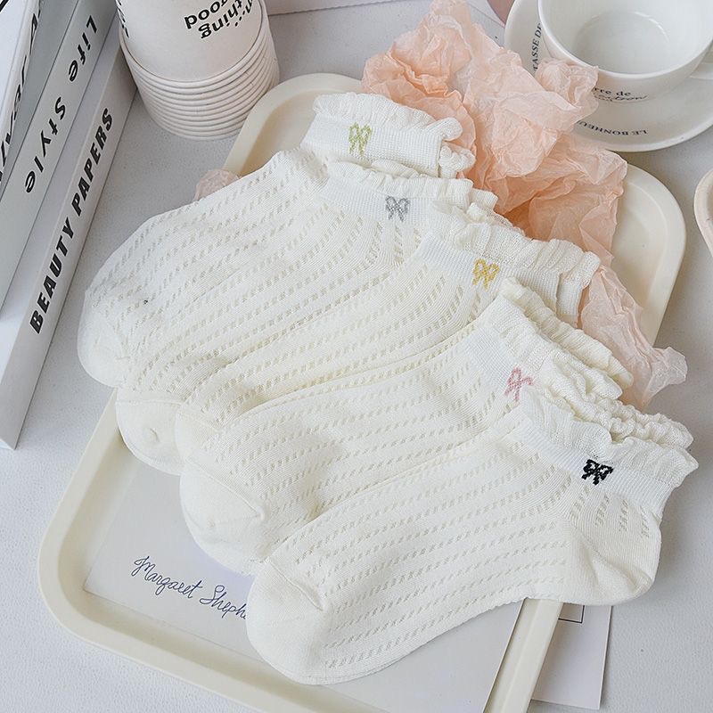 boneless socks children's summer bow embroidery hollow breathable socks ins ballet cream Japanese women's socks