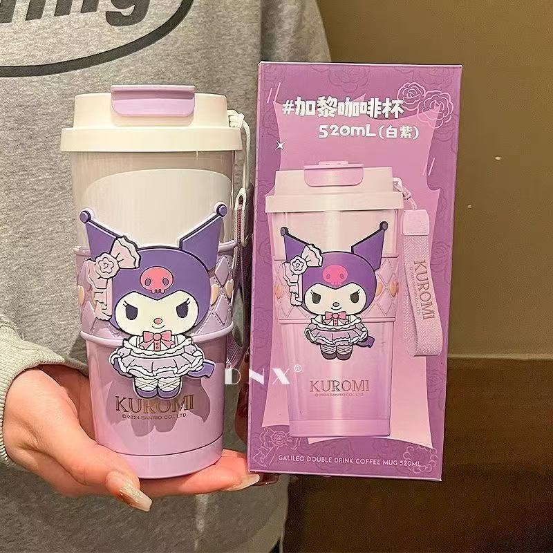 蜡笔小新保温杯加黎咖啡杯史迪仔双饮杯车载带吸管直饮大学生水杯|undefined
