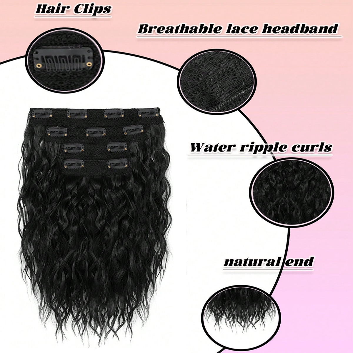 Wig piece Women's 4-piece Water Corrugated Wig Hair-increasing Amount Hair-receiving piece Natural Simulation Water Corrugated Wig