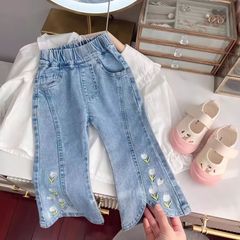 韓版童裝春裝女童淺藍色牛仔褲喇叭褲兒童長褲寶寶褲0012A041