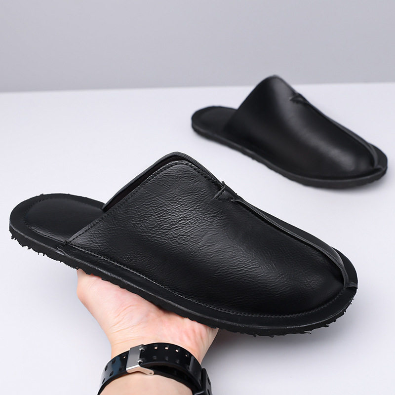 Dép lê nam cỡ lớn bít mũi phong cách retro dễ phối đồ, đế bằng thoáng khí — Màu nâu, màu đen