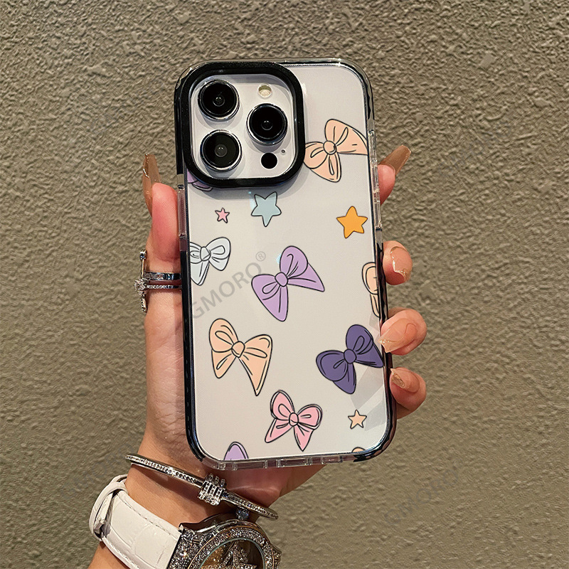 Amazon's Best-Selling Macaron Bow Star Phone Case for Apple 17Pro, Fresh and Transparent Protective Cover for 16