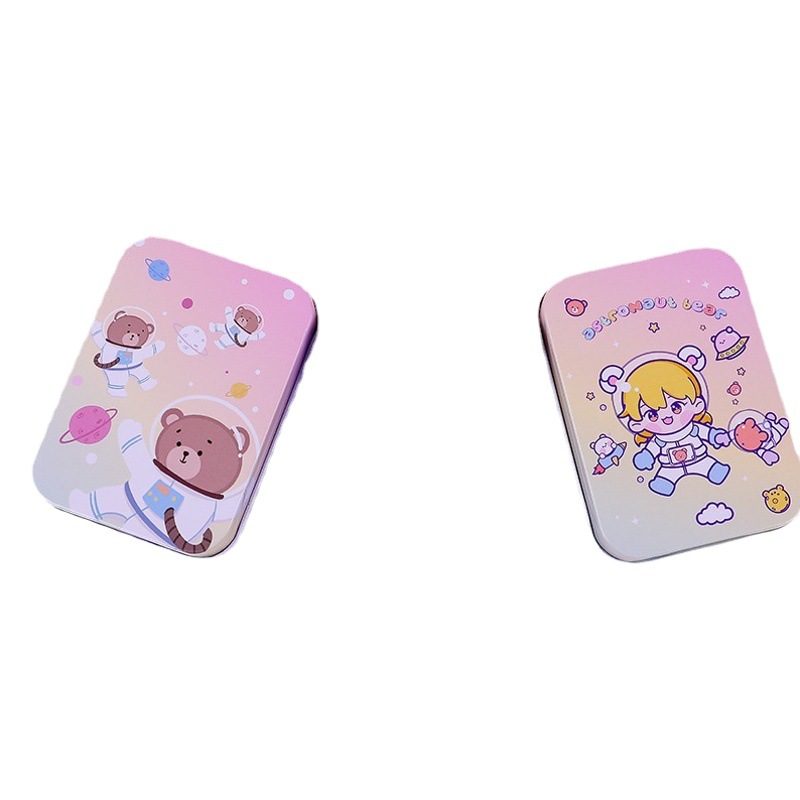 Caja de hojalata con diseño de dibujos animados, caja de almacenamiento de hojalata para postales, caja de almacenamiento de joyas y horquillas, venta al por mayor