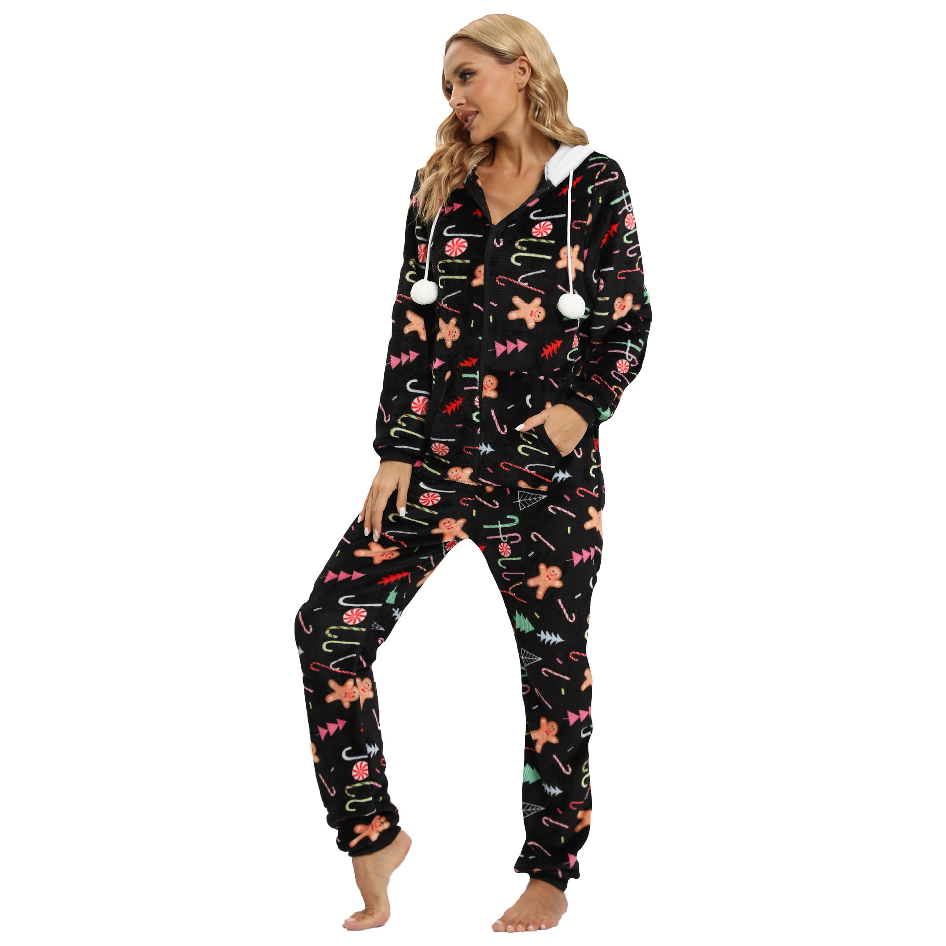 pigiama intero in flanella per donna autunno e inverno Natale Halloween vestiti per la casa_voghion.com