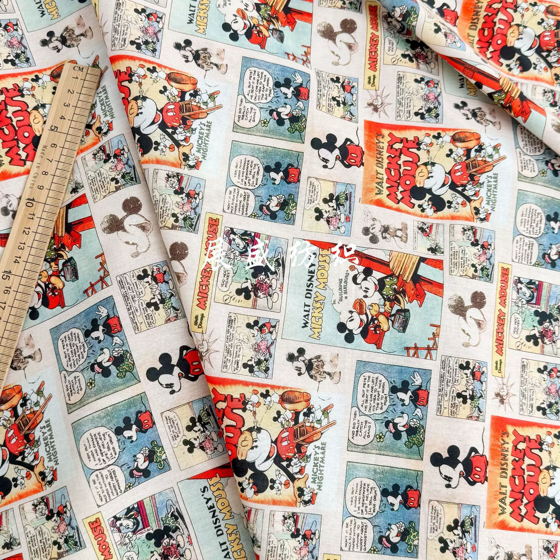 纯棉数码印花布料 卡通米奇老鼠面料 童装家居服包包睡衣衬衫棉布