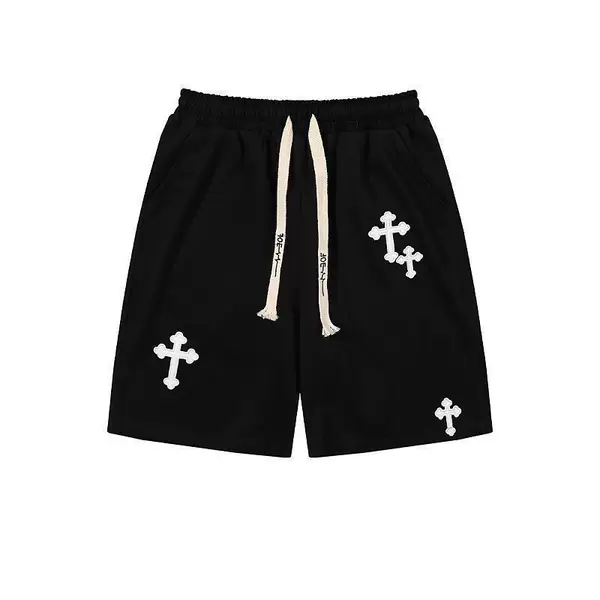 Street Retro New 2024 Cross Print Sports Shorts Men's Summer High Street Dark Loose Pants