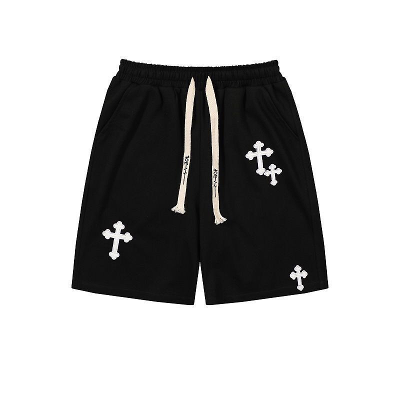 Street Retro New 2024 Cross Print Sports Shorts Men's Summer High Street Dark Loose Pants